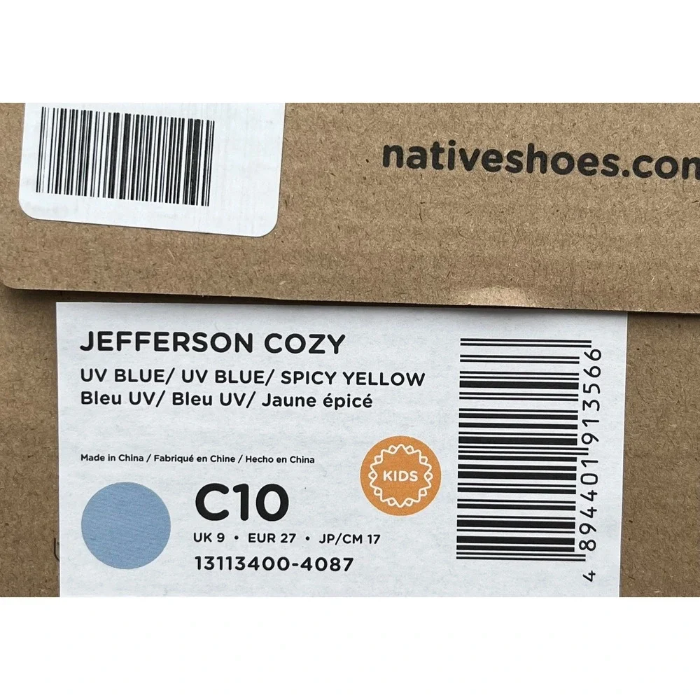 Native Jefferson Toddler Boys Slip-On Cozy Clogs Size 10 Blue-Yellow Warm‎ Shoes